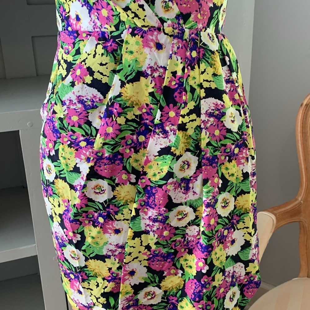 YUMI KIM NWT New silk Strapless floral mini dress purple green white yellow XS 0 - Picture 3 of 8